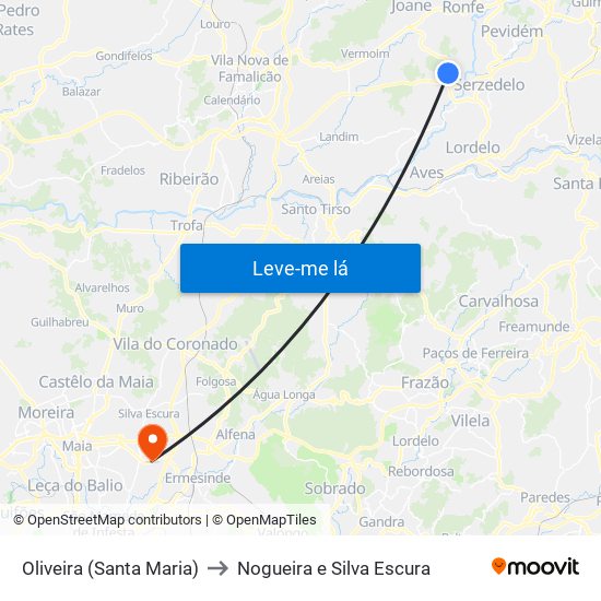 Oliveira (Santa Maria) to Nogueira e Silva Escura map