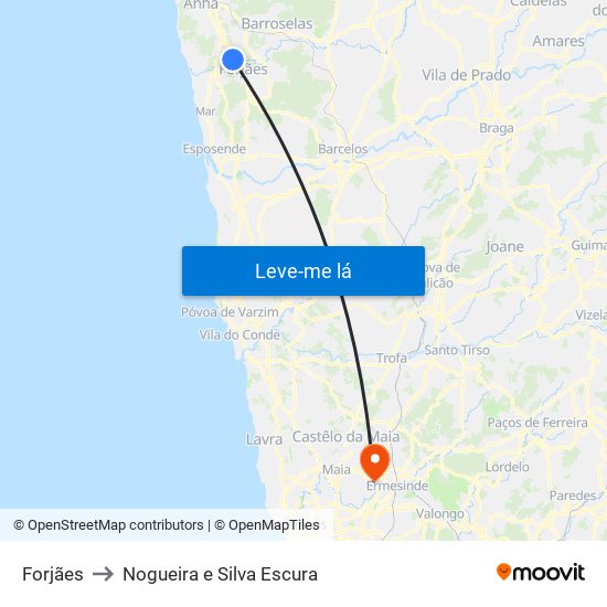 Forjães to Nogueira e Silva Escura map