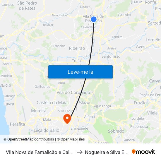 Vila Nova de Famalicão e Calendário to Nogueira e Silva Escura map