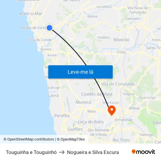 Touguinha e Touguinhó to Nogueira e Silva Escura map