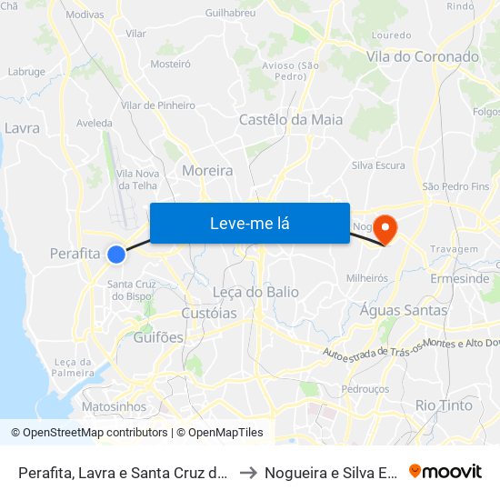 Perafita, Lavra e Santa Cruz do Bispo to Nogueira e Silva Escura map