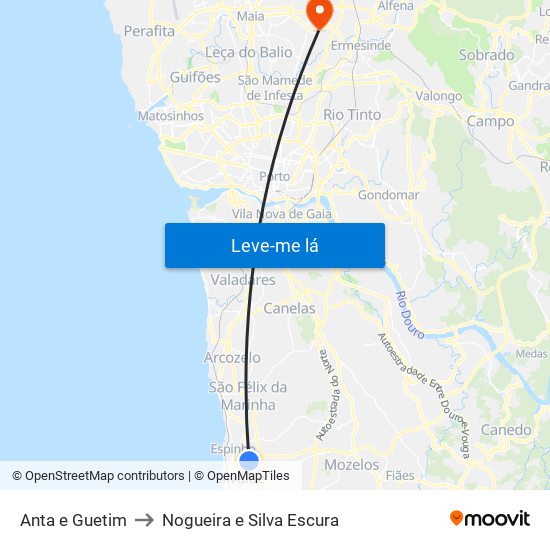 Anta e Guetim to Nogueira e Silva Escura map