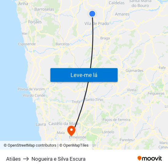 Atiães to Nogueira e Silva Escura map