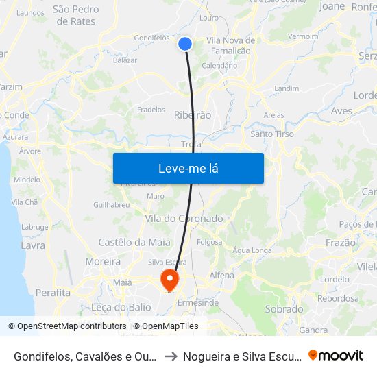 Gondifelos, Cavalões e Outiz to Nogueira e Silva Escura map