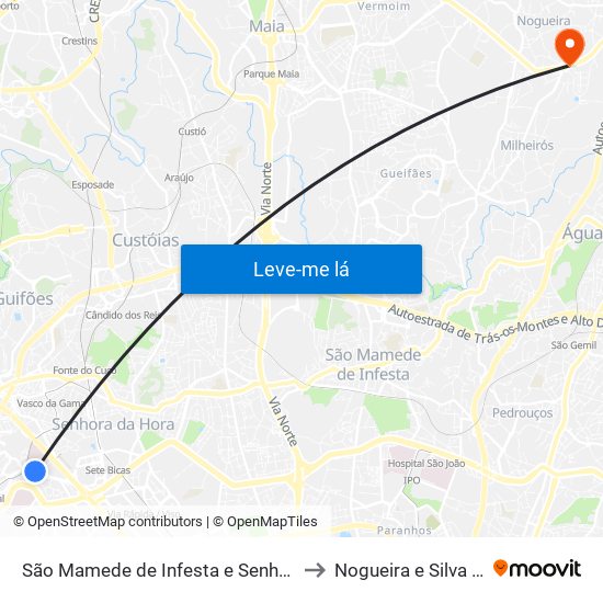 São Mamede de Infesta e Senhora da Hora to Nogueira e Silva Escura map