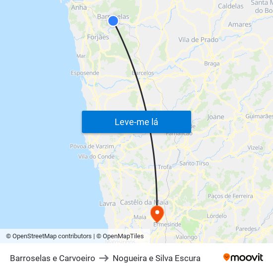 Barroselas e Carvoeiro to Nogueira e Silva Escura map