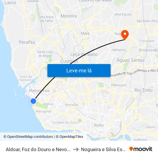 Aldoar, Foz do Douro e Nevogilde to Nogueira e Silva Escura map