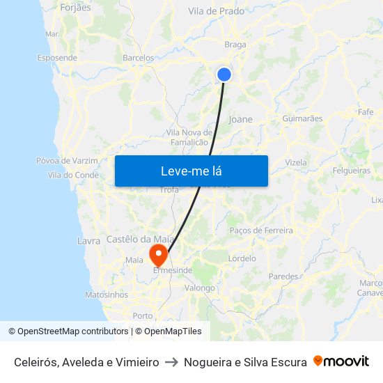 Celeirós, Aveleda e Vimieiro to Nogueira e Silva Escura map