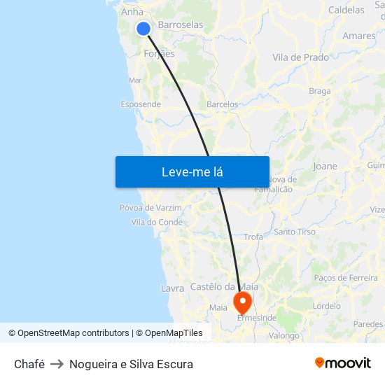 Chafé to Nogueira e Silva Escura map