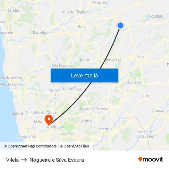 Vilela to Nogueira e Silva Escura map