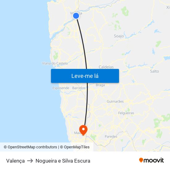 Valença to Nogueira e Silva Escura map