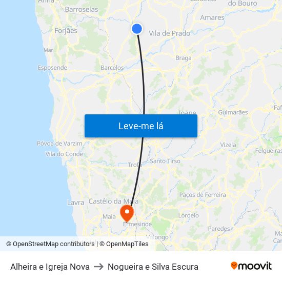 Alheira e Igreja Nova to Nogueira e Silva Escura map