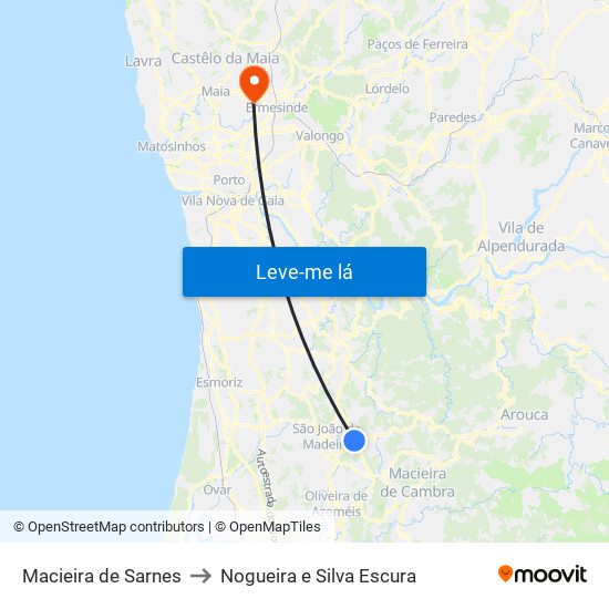 Macieira de Sarnes to Nogueira e Silva Escura map