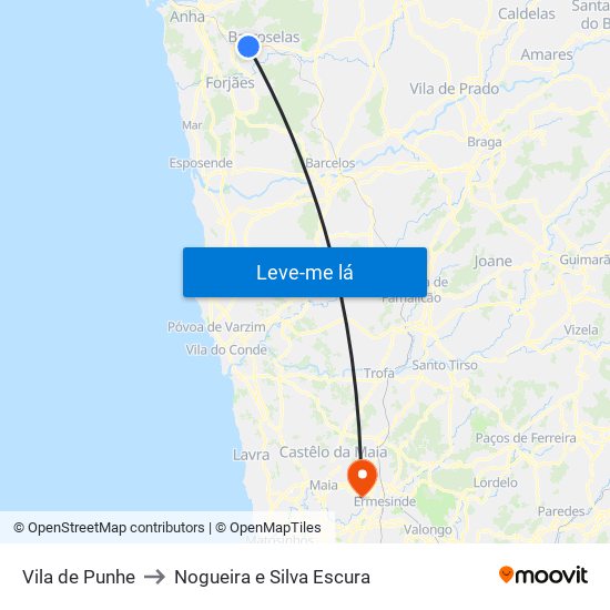 Vila de Punhe to Nogueira e Silva Escura map