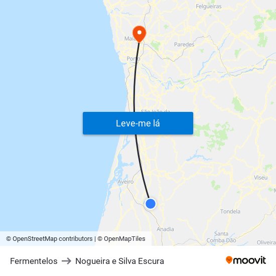 Fermentelos to Nogueira e Silva Escura map