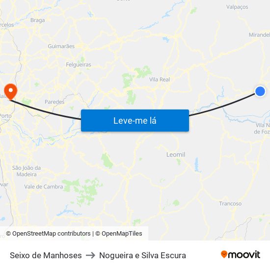 Seixo de Manhoses to Nogueira e Silva Escura map
