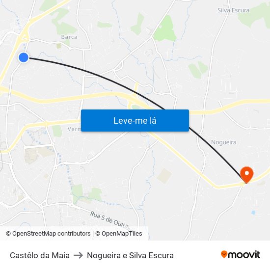 Castêlo da Maia to Nogueira e Silva Escura map