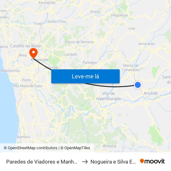 Paredes de Viadores e Manhuncelos to Nogueira e Silva Escura map