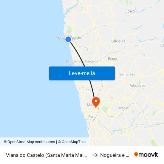 Viana do Castelo (Santa Maria Maior e Monserrate) e Meadela to Nogueira e Silva Escura map