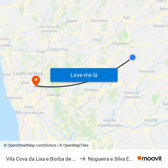 Vila Cova da Lixa e Borba de Godim to Nogueira e Silva Escura map