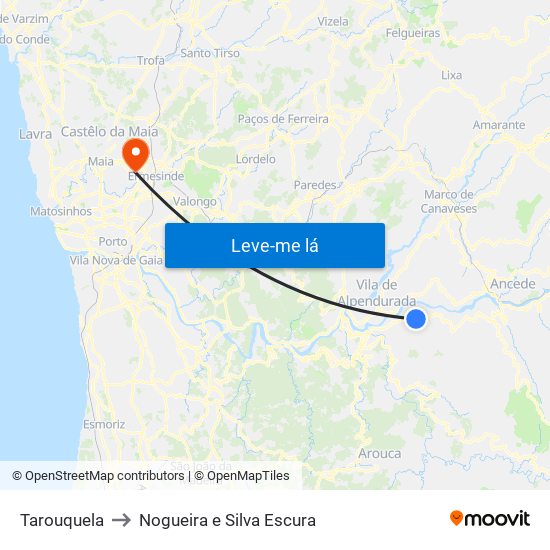 Tarouquela to Nogueira e Silva Escura map