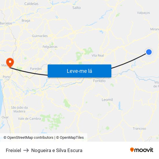 Freixiel to Nogueira e Silva Escura map