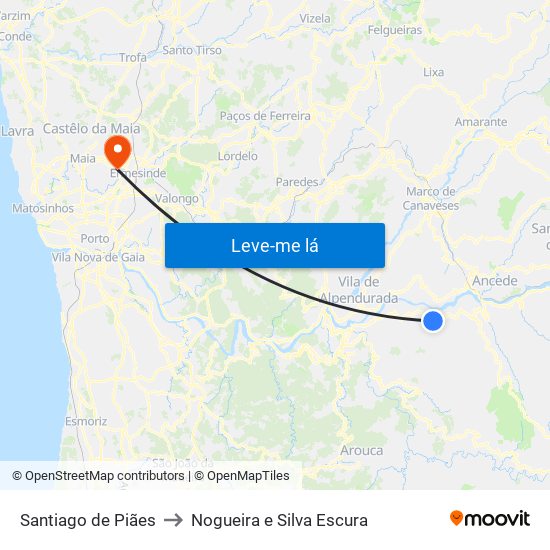 Santiago de Piães to Nogueira e Silva Escura map