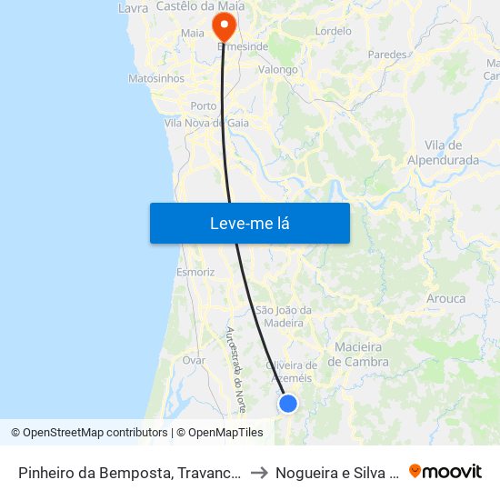 Pinheiro da Bemposta, Travanca e Palmaz to Nogueira e Silva Escura map