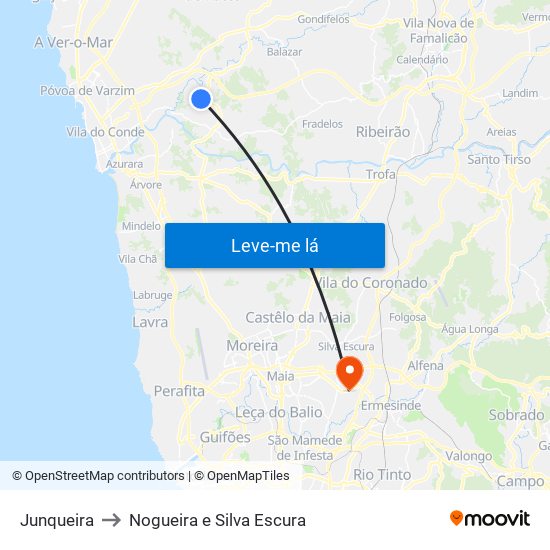 Junqueira to Nogueira e Silva Escura map