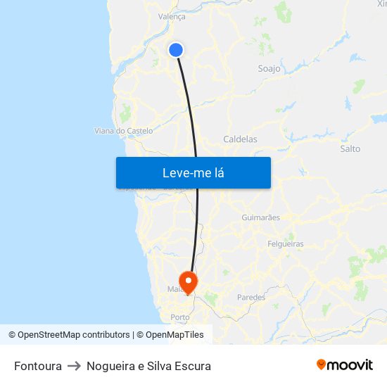 Fontoura to Nogueira e Silva Escura map