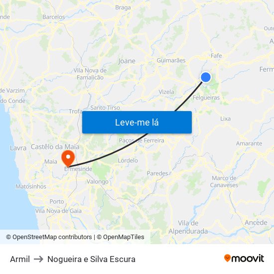 Armil to Nogueira e Silva Escura map