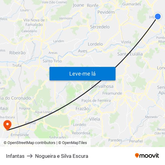 Infantas to Nogueira e Silva Escura map
