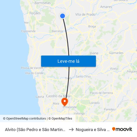 Alvito (São Pedro e São Martinho) e Couto to Nogueira e Silva Escura map