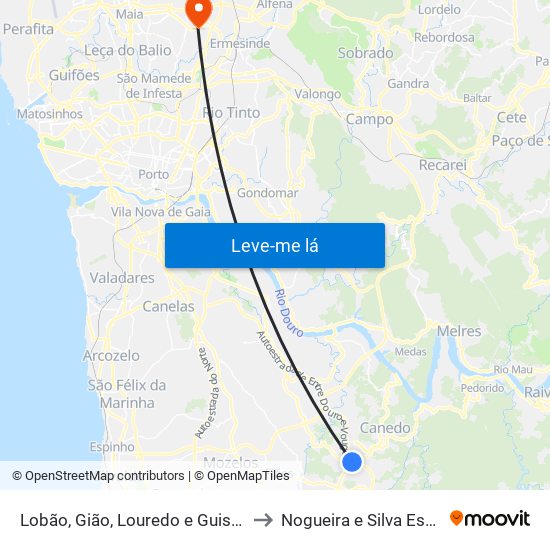 Lobão, Gião, Louredo e Guisande to Nogueira e Silva Escura map