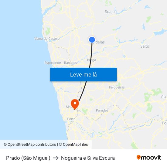 Prado (São Miguel) to Nogueira e Silva Escura map