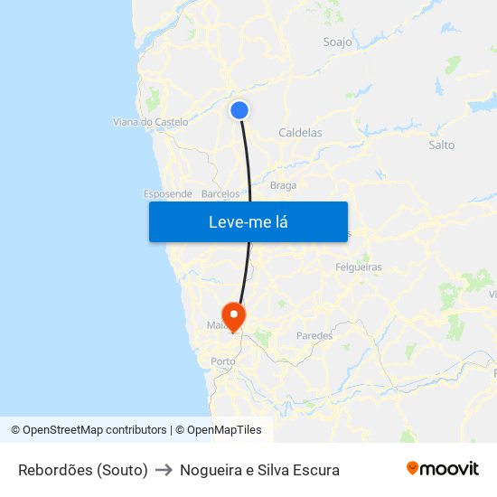 Rebordões (Souto) to Nogueira e Silva Escura map