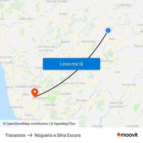 Travassós to Nogueira e Silva Escura map