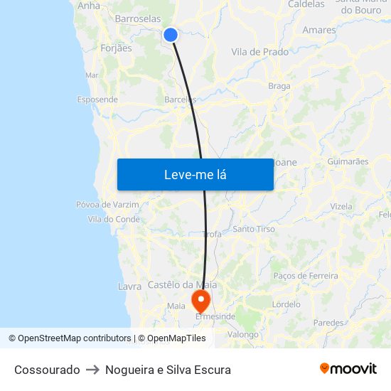 Cossourado to Nogueira e Silva Escura map