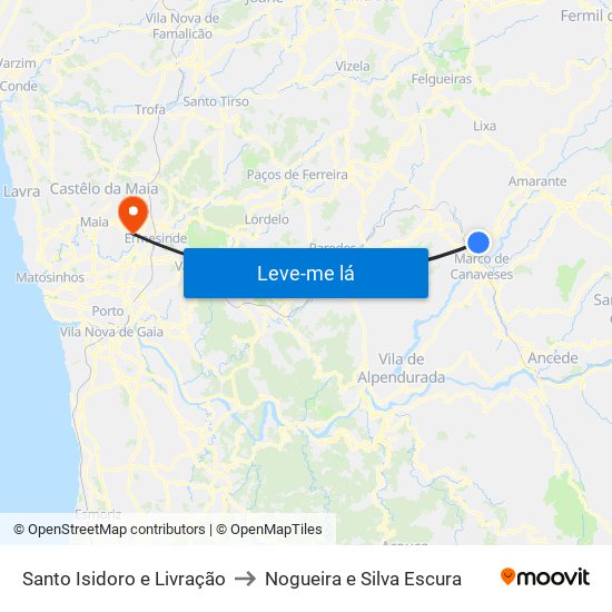 Santo Isidoro e Livração to Nogueira e Silva Escura map