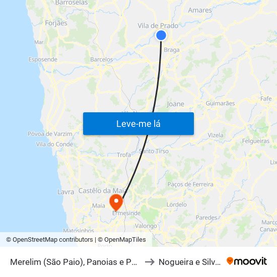 Merelim (São Paio), Panoias e Parada de Tibães to Nogueira e Silva Escura map