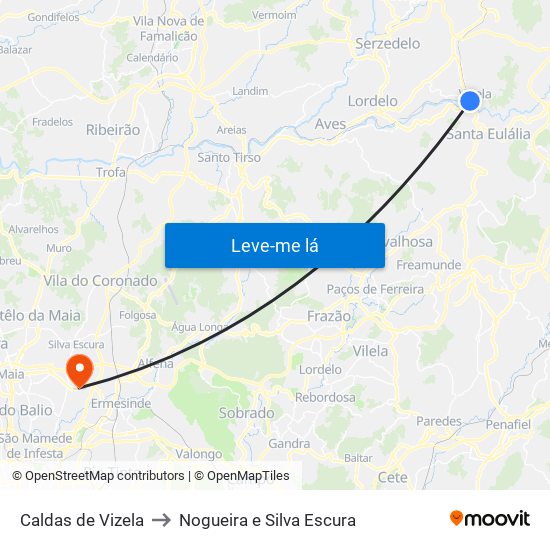 Caldas de Vizela to Nogueira e Silva Escura map