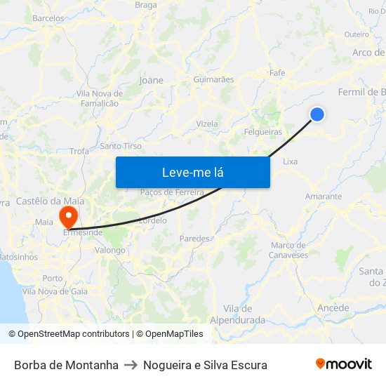 Borba de Montanha to Nogueira e Silva Escura map