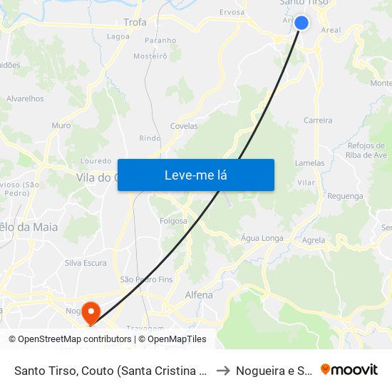 Santo Tirso, Couto (Santa Cristina e São Miguel) e Burgães to Nogueira e Silva Escura map