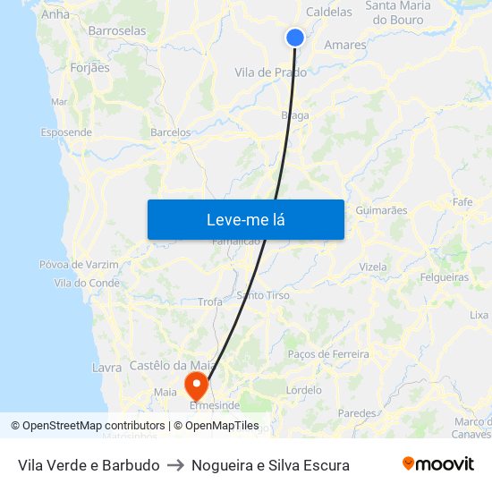 Vila Verde e Barbudo to Nogueira e Silva Escura map