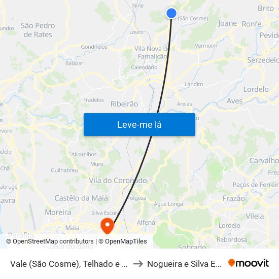 Vale (São Cosme), Telhado e Portela to Nogueira e Silva Escura map