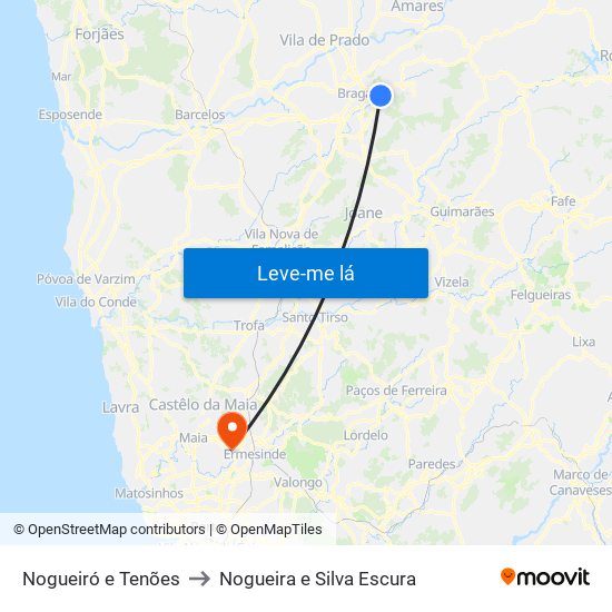 Nogueiró e Tenões to Nogueira e Silva Escura map