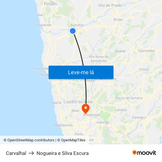 Carvalhal to Nogueira e Silva Escura map