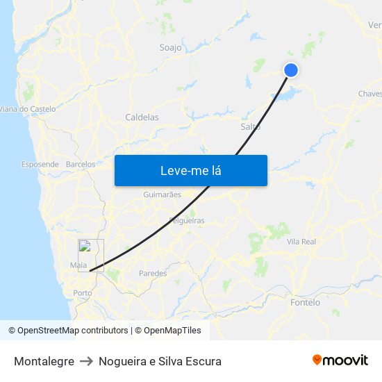 Montalegre to Nogueira e Silva Escura map