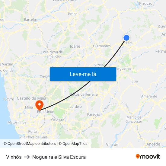 Vinhós to Nogueira e Silva Escura map