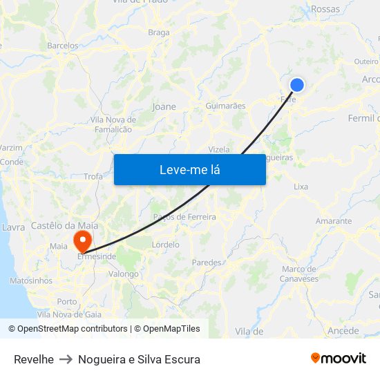 Revelhe to Nogueira e Silva Escura map